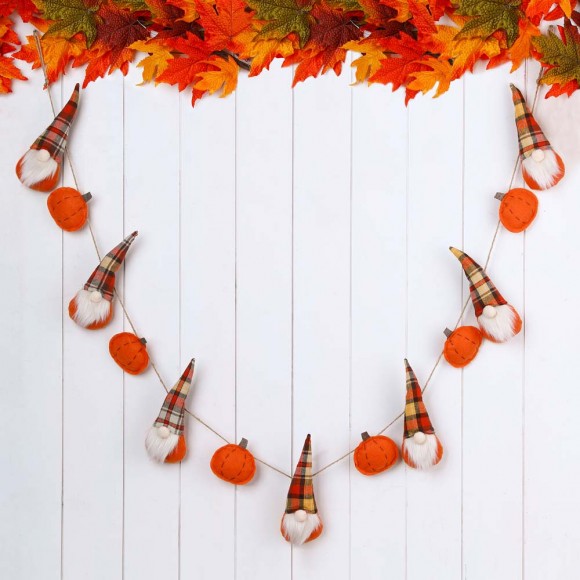 Glitzhome Glitzhome 72"L Fall Fabric Gnomes Garland