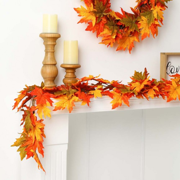 Glitzhome Glitzhome 72"L Fall Lighted Maple Leaves Garland