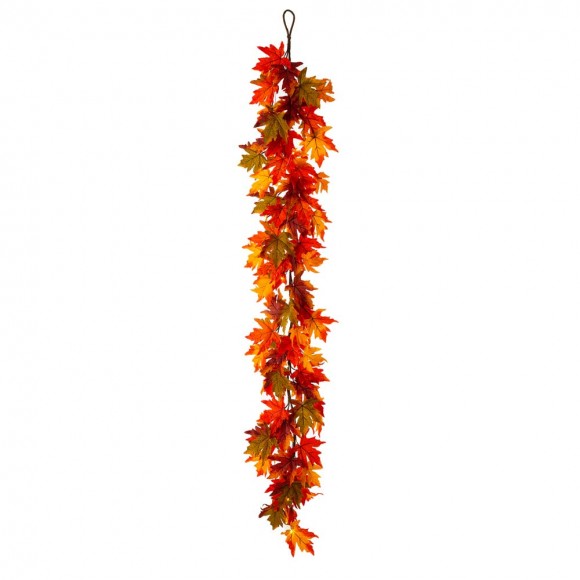 glitzhome Glitzhome 72"L Fall Lighted Maple Leaves Garland