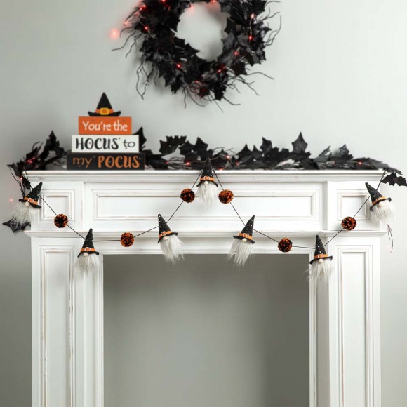 Glitzhome Glitzhome 72"L Halloween Fabric Gnomes Garland