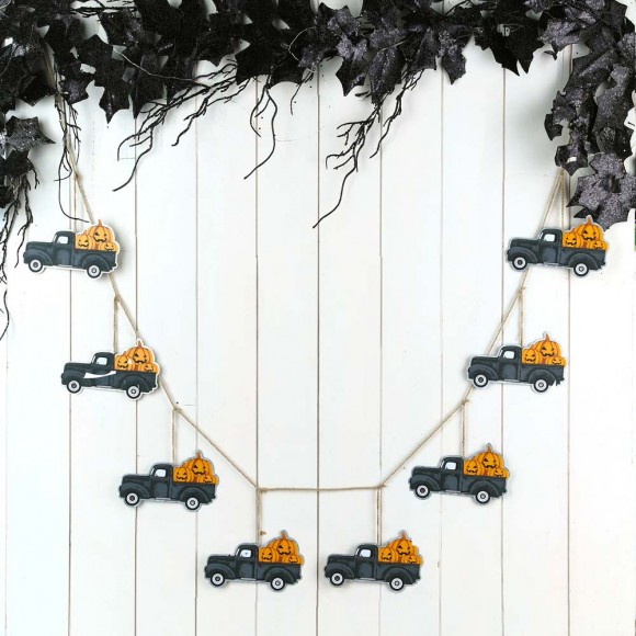 Glitzhome Glitzhome 72"L Halloween Metal Trucks Garland