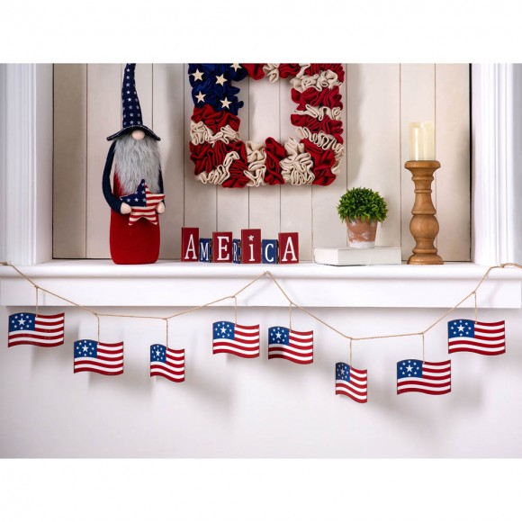 Glitzhome Glitzhome 72"L Metal American Flags Garland