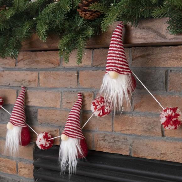 Glitzhome Glitzhome 72"L Red And White Fabric Christmas Gnome Garland