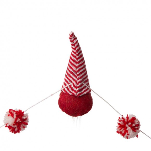 Glitzhome Glitzhome 72"L Red And White Fabric Christmas Gnome Garland