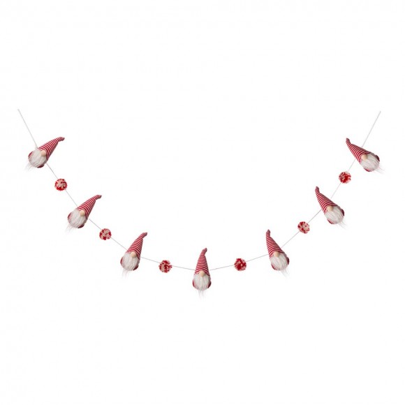 glitzhome Glitzhome 72"L Red and White Fabric Christmas Gnome Garland