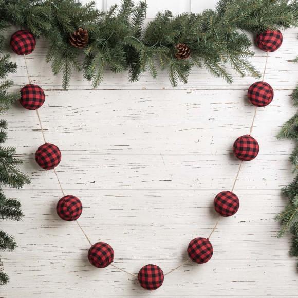 Glitzhome Glitzhome 72"L Red & Black Plaid Fabric Garland