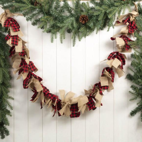 Glitzhome Glitzhome 72"L Red & Black Plaid Fabric/Linen Garland