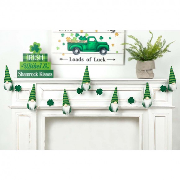 Glitzhome Glitzhome 72"L St. Patrick's Day Fabric Gnomes And Shamrocks Garland