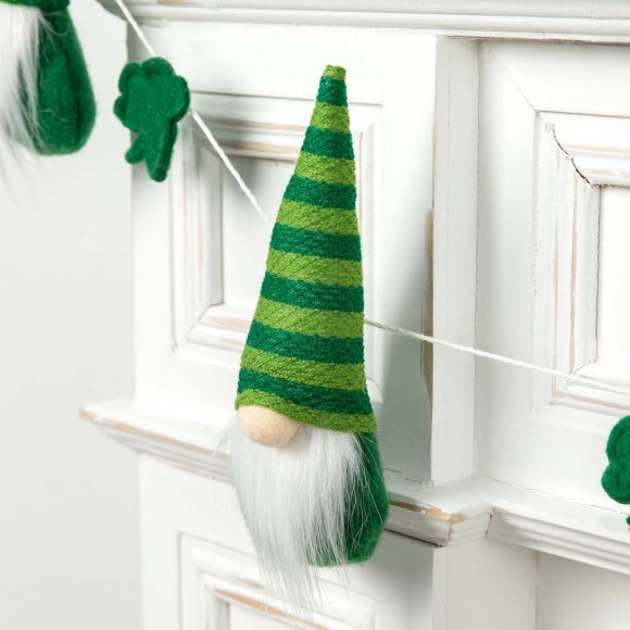 Glitzhome Glitzhome 72"L St. Patrick's Day Fabric Gnomes And Shamrocks Garland