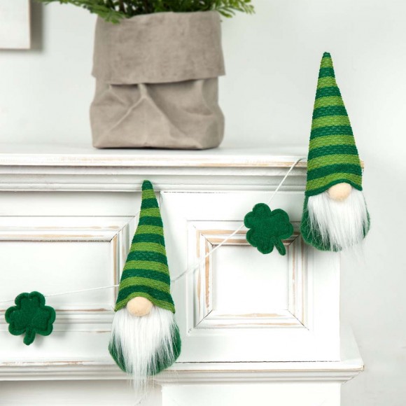 Glitzhome Glitzhome 72"L St. Patrick's Day Fabric Gnomes And Shamrocks Garland