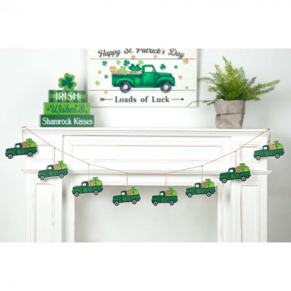 Glitzhome Glitzhome 72"L St. Patrick's Day Metal Trucks Garland