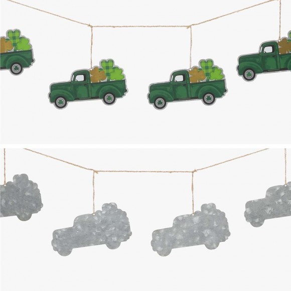 Glitzhome Glitzhome 72"L St. Patrick's Day Metal Trucks Garland