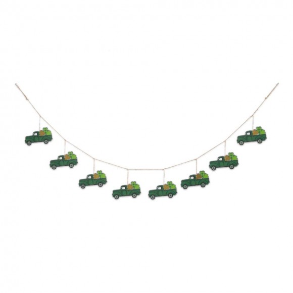 glitzhome Glitzhome 72"L St. Patrick's Day Metal Trucks Garland