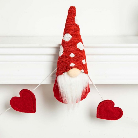 Glitzhome Glitzhome 72"L Valentine's Day Fabric Gnome And Heart Garland
