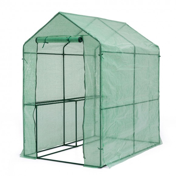 glitzhome Glitzhome 74.75''H 2 Shelf Walk-In PE Greenhouse