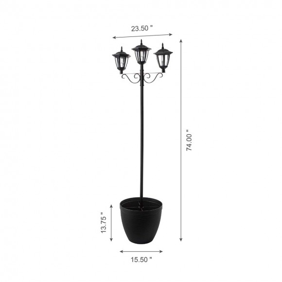 Glitzhome Glitzhome 74"H 3-Head Solar Lamp Post Light With A Planter Pot