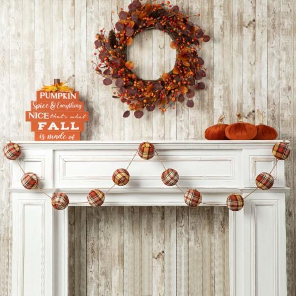 Glitzhome Glitzhome 78.75"L Fall Plaid Balls Garland
