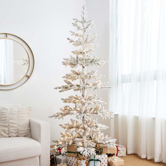 Glitzhome Glitzhome 7ft Deluxe Pre-Lit Snow Flocked Pine Artificial Christmas Tree With 400 Warm White Lights