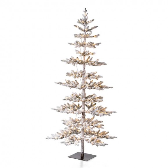 Glitzhome Glitzhome 7ft Deluxe Pre-Lit Snow Flocked Pine Artificial Christmas Tree With 400 Warm White Lights