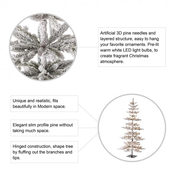 Glitzhome Glitzhome 7ft Deluxe Pre-Lit Snow Flocked Pine Artificial Christmas Tree With 400 Warm White Lights