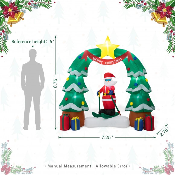 Glitzhome Glitzhome 7FT Lighted Inflatable Santa Skiing Under Tree Arch Décor