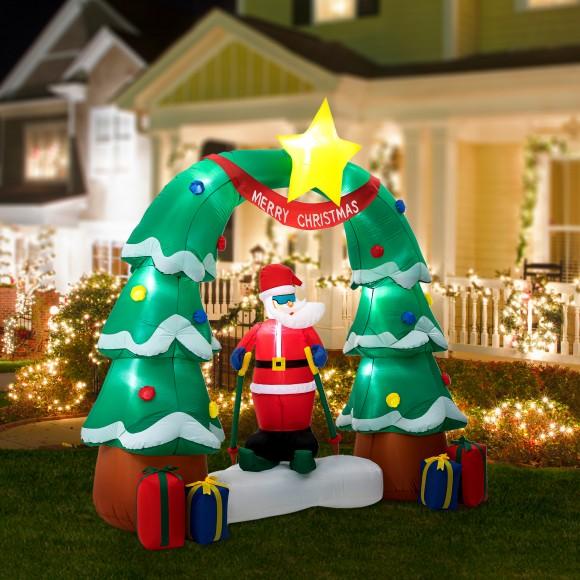 Glitzhome Glitzhome 7FT Lighted Inflatable Santa Skiing Under Tree Arch Décor