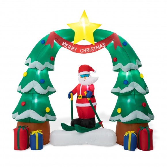glitzhome Glitzhome 7FT Lighted Inflatable Santa Skiing under Tree Arch Décor