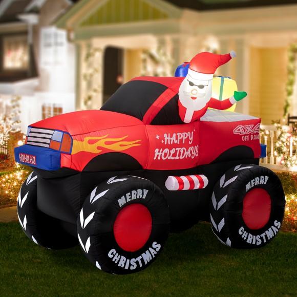 Glitzhome Glitzhome 7FT Lighted Santa Claus On Pick Up Off-road Vehicle Inflatable Decor
