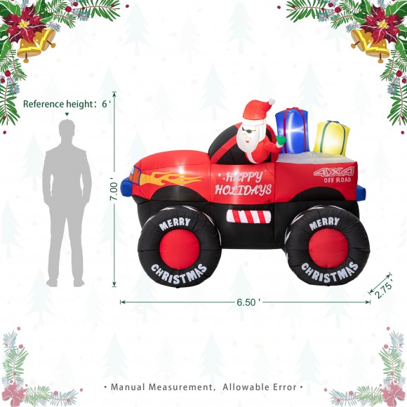 Glitzhome Glitzhome 7FT Lighted Santa Claus On Pick Up Off-road Vehicle Inflatable Decor