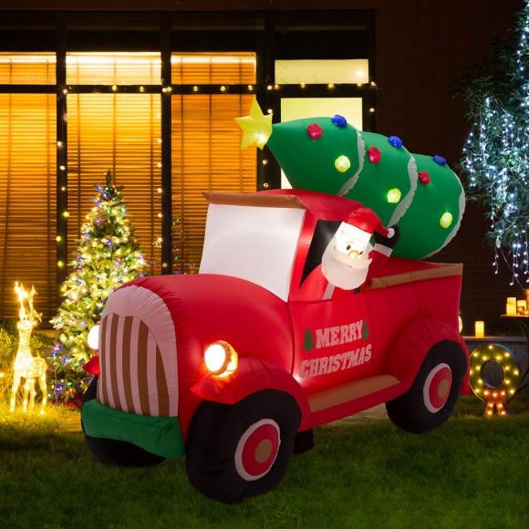 Glitzhome Glitzhome 7ft Lighted Santa Claus On Pick Up Truck Inflatable Decor