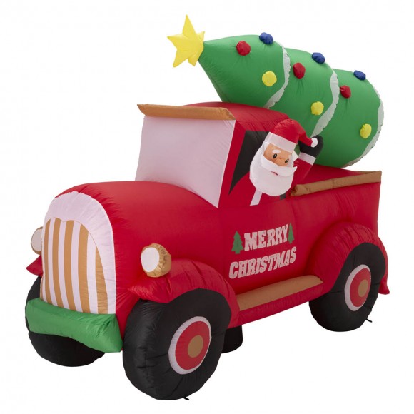 Glitzhome Glitzhome 7ft Lighted Santa Claus On Pick Up Truck Inflatable Decor