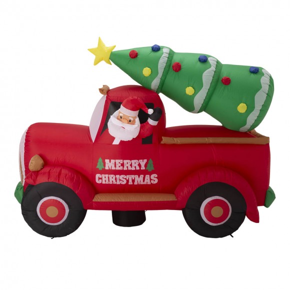 Glitzhome Glitzhome 7ft Lighted Santa Claus On Pick Up Truck Inflatable Decor