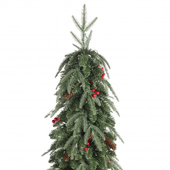 Glitzhome Glitzhome 7ft Pre-lit Green Artificial Christmas Porch Tree With Red Berries Pinecones And 250 Warm White Lights 3 Function W/Foot Pedal