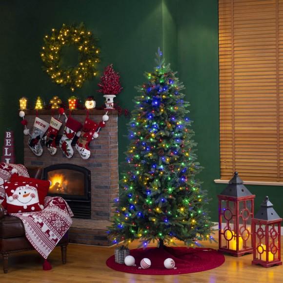Glitzhome Glitzhome 7ft Pre-Lit Green Fir Artificial Christmas Tree With 500 LED Lights