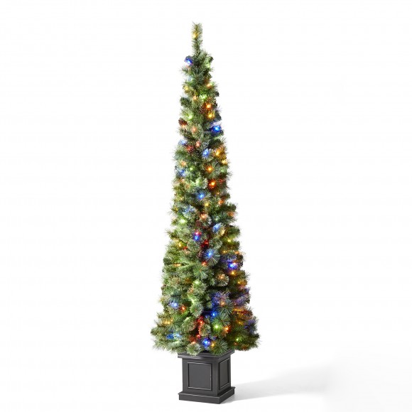 glitzhome Glitzhome 7ft Pre-Lit Green Pine Christmas Porch Tree With 200 Warm White Lights 9 Functional Warm White/Multi-color remote controller