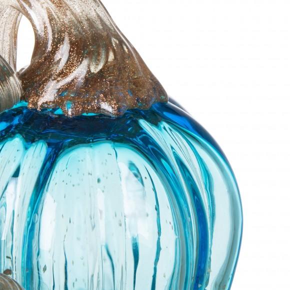 Glitzhome Glitzhome 8.46"H Hand Blown Blue Glitter Glass Pumpkin Decor
