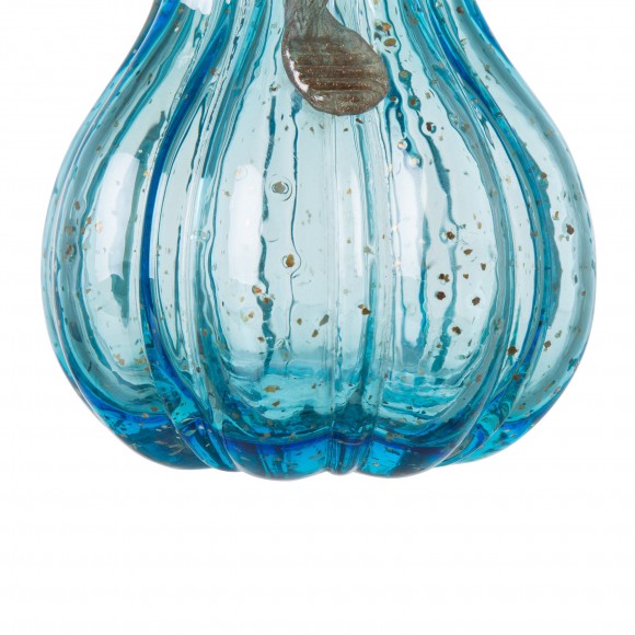 Glitzhome Glitzhome 8.46"H Hand Blown Blue Glitter Glass Pumpkin Decor
