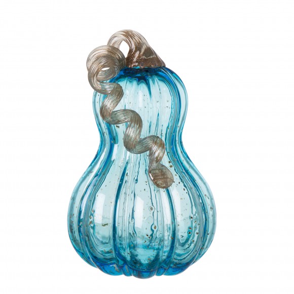 glitzhome Glitzhome 8.46"H Hand Blown Blue Glitter Glass Pumpkin Decor