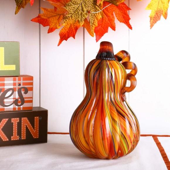 Glitzhome Glitzhome 8.46"H Hand Blown Multi Striped Glass Gourd/ Decor