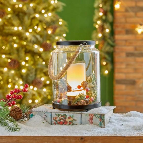 Glitzhome Glitzhome 8.5"H Christmas Greenery Glass Lantern