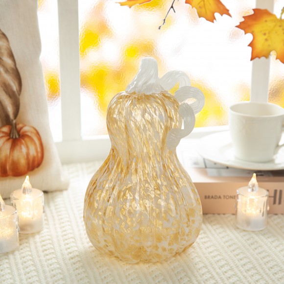 Glitzhome Glitzhome 8.5"H Fall Amber Dots Glass Gourd