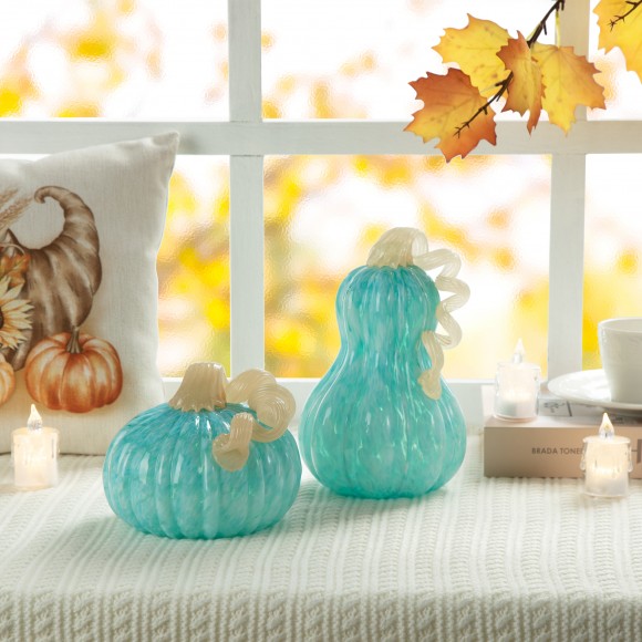 Glitzhome Glitzhome 8.5"H Fall Turquoise Glass Gourd