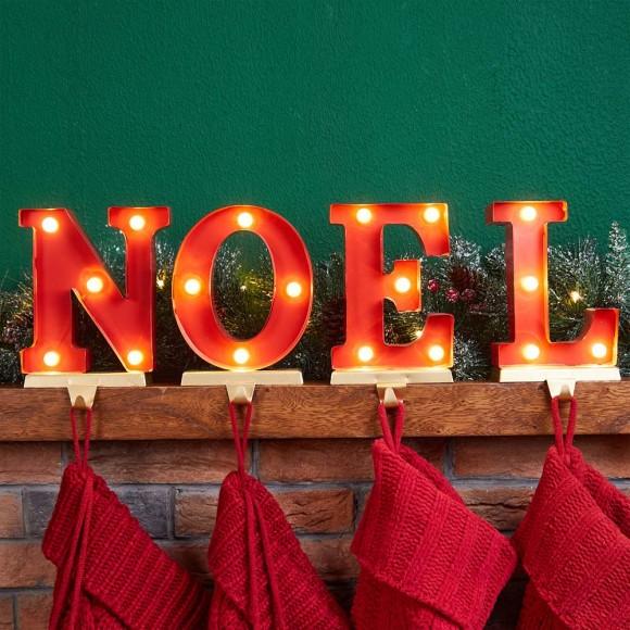 Glitzhome Glitzhome 8.5"H Metal "NOEL" Christmas Stocking Holders With LED Lights Set Of 4