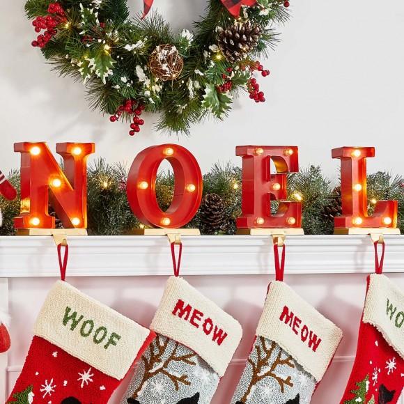 Glitzhome Glitzhome 8.5"H Metal "NOEL" Christmas Stocking Holders With LED Lights Set Of 4