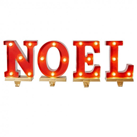 glitzhome Glitzhome 8.5"H Metal "NOEL" Christmas Stocking Holders with LED Lights Set Of 4