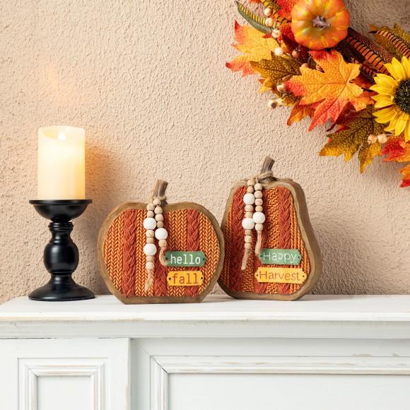 Glitzhome Glitzhome 8.5"H Set Of 2 Fall Faux Knitted Resin Pumpkin