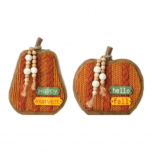 Glitzhome Glitzhome 8.5"H Set Of 2 Fall Faux Knitted Resin Pumpkin