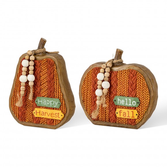glitzhome Glitzhome 8.5"H Set of 2 Fall Faux Knitted Resin Pumpkin