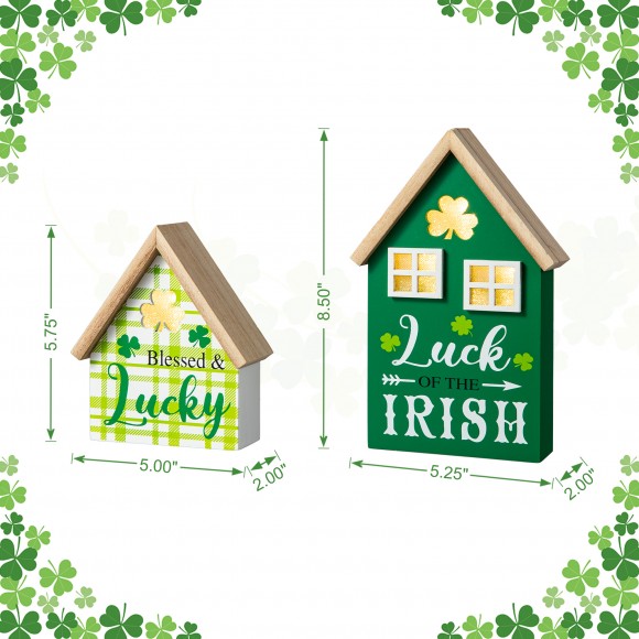 Glitzhome Glitzhome 8.5"H Set Of 2 Lighted St. Patrick's Wooden House-shaped Table Decor