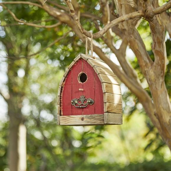 Glitzhome Glitzhome 8.5"H Washed Red Distressed Solid Wood Birdhouse